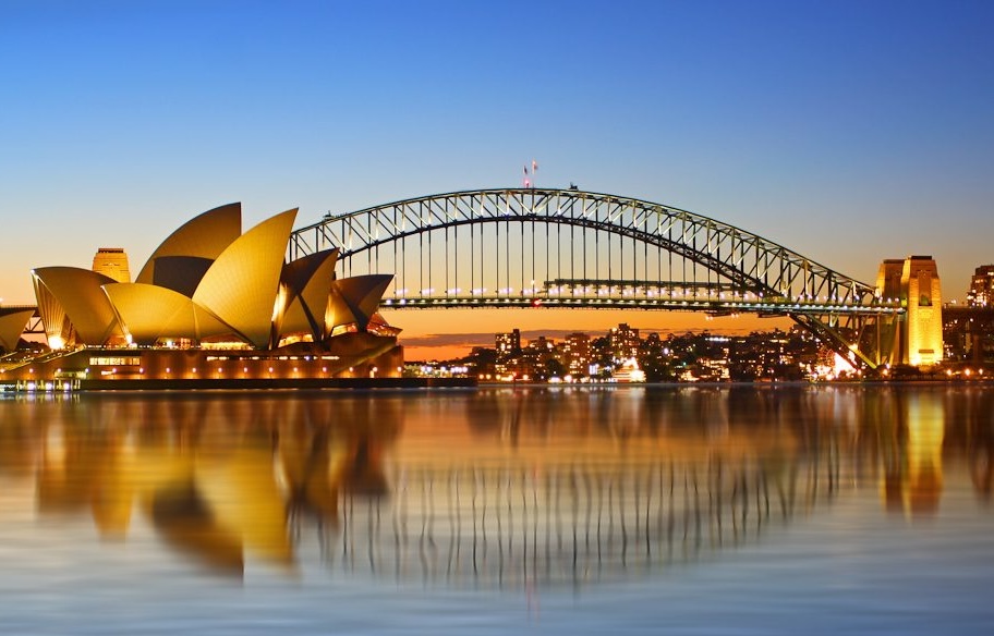 Sydney Harbour Bridge and Opera House at dusk